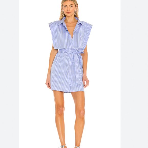 Bardot Dresses & Skirts - Bardot Stripe Shoulder Pad Shirtdress Blue Stripe S